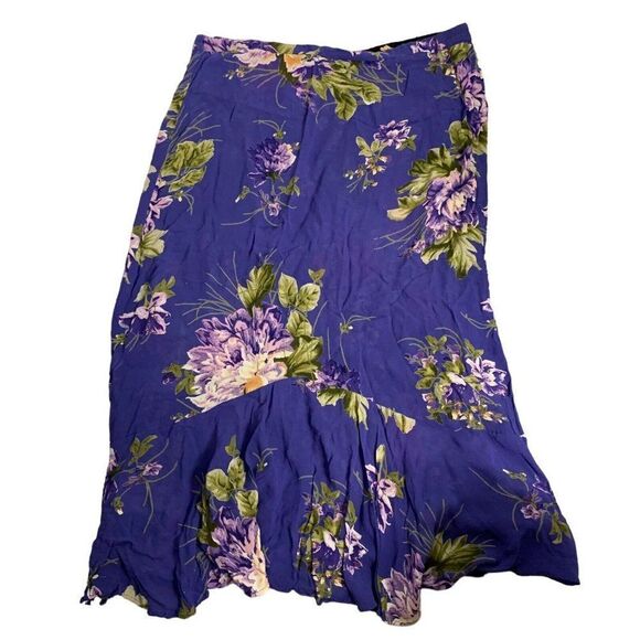 Vintage 90s Reversible Floral Maxi Skirt L Black Blue Elastic Waist Grunge Boho - Picture 5 of 7